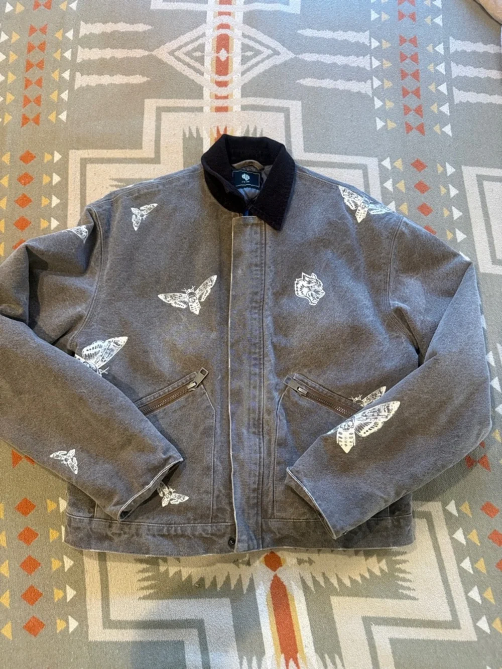 Darc Sport brown Bomber Jacket with White Moth Prints - Picture 1 of 4